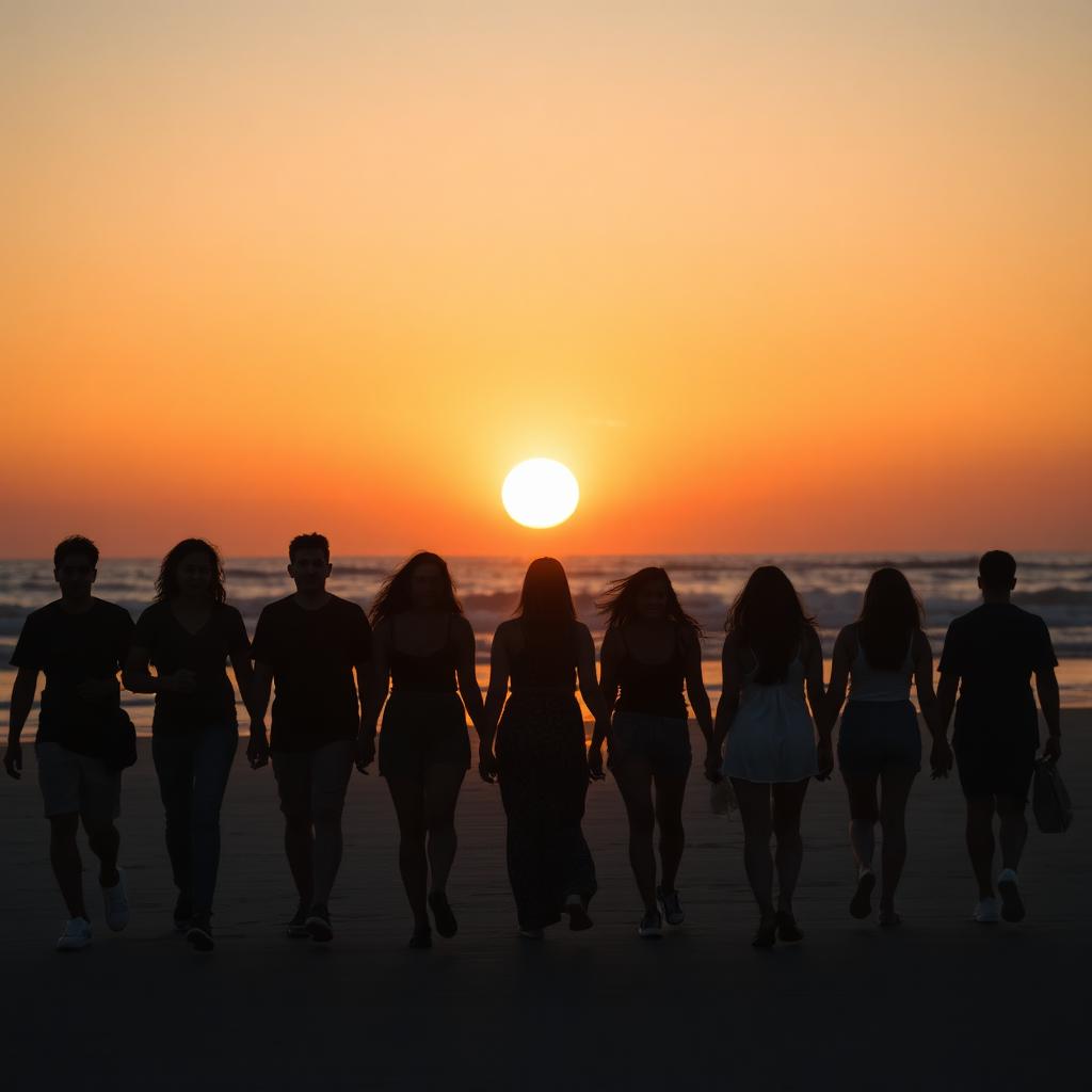Community walking on the beach